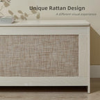 51.2" Storage Chest Large,Wooden Rattan Storage Bench.(White Cream) | Storage trunk with 2 Safety Hinges, 51.2x15.7x18.3 Inch, Easy Assembly, Storage bench For Bedroom, Living Room, Entryway