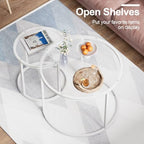 aboxoo White Nesting Glass Table Set of 2, Small Glass Round Nesting Tables for Living Room Bedroom, Accent Tea Table with Metal Frame Modern Industrial Simple