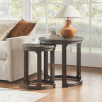 2pcs Vintage Wooden Nesting Side Table, Open Frame Round End Table | Space-Saving Stackable Small Accent Coffee Table for Couch Corner Farmhouse Home Decoration, Dark Brown
