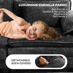 ELUCHANG 153" Oversized Modular Sectional Sofa, Comfy Chenille Cloud Couch, 8-Seater U Shaped Modern Deep Seat Sofa w/Removable Covers for Living Room, Bedroom, DIY Combination - Black