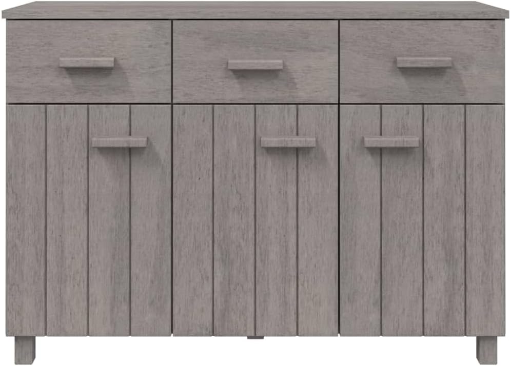 Light Grey Solid Pine Wood Sideboard with Shelves and Drawers, Traditional Style Storage Cabinet for Living Room Bedroom Dining Area, Durable Furniture