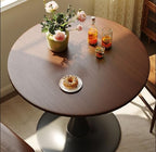 24" Round Cafe Table, Tulip Table for 2-3 Persons, Mid-Century Modern Style Round Wooden Top with Steel Sturdy Base for Living Room Balcony Kitchen Leisure (Walnut)