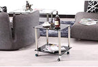 Telephone Table, Sofa Side Table,Square Tempered Glass Small Coffee Table,Telephone Table,Negotiation Table,with Pulley,Fixed Foot,2 Colors(Black-19.48 * 15.55 * 20.86in