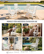 KINGYES Oversized Outdoor Rocking Chairs Set of 2, HDPE Porch Rocker, White | - Rocking Chairs for Outdoor with Wide Seat - 350LBS Support for Adults
