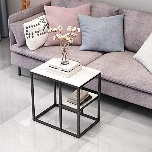 Telephone Table, Sofa Side Table Telephone Table Corner Table 2 Tier Storage Shelf for Office Hallway or Living Room,Marble Table Top and Metal Frame，21.6''×15.7''×23.6''