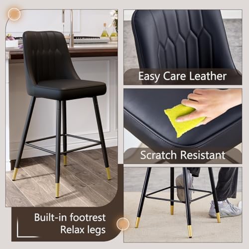 Bar Stools Set of 4,Counter Height Bar Stools with Back,Modern Faux Leather Kitchen Stools,27"Black Bar Stool with Stable Metal Leg,Armless Counter Height Chair for Kitchen Island Coffee Corner