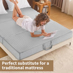 CYMULA Folding Mattress Full Size, 6 inch Memory Foam Tri Portable Murphy Bed and Futon, Full Topper with Breathable & Washable Cover, Foldable Floor Mattress for RV,Guest Beds,Grey,52"×73"×6"