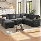 104" Sectional Sleeper Sofa Bed, 7 Seat Pull Out Couch with Storage, Gray | U Shaped Sectional Couches for Living Room, Apartment and Guest Room, Chenille Upholstered Sectional Couch