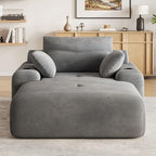 69” Floor Chaise Lounge Chair Indoor, Oversized Chaise Lounge Reading Chairs with 4 Side Pockets and 2 Cup Holders, Comfy Corduroy Sleeper Sofa Bed for Living Room Bedroom Apartment, Grey