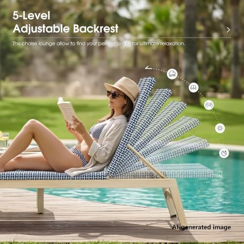 PURPLE LEAF Oversize Chaise Lounge Champagne Frame Set of 2, Dark Blue | 3-Year Color Retention PE Rattan, 2.4" Thickened Aluminum Frame, 16.14" Knee-Friendly Height, French-Inspired Style