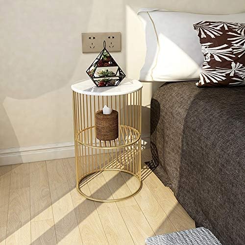 Telephone Table, Marble Side Table Living Room Telephone Table Corner Table Bedroom Bedside Table Storage Shelf,Gold，11.8" × 21.6" (Color:White)