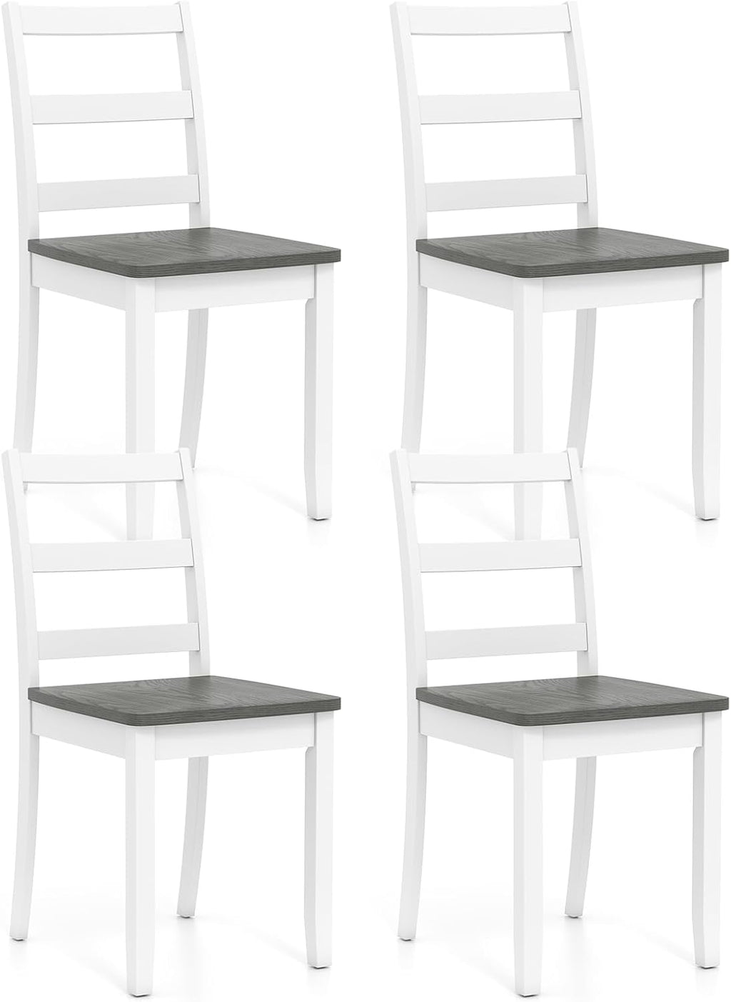Giantex Dining Chairs, Wooden Armless Kitchen Chairs with Solid Rubber Wood Legs, Farmhouse Ladder Back Dining Chairs for Dining Room (4, White+Gray)