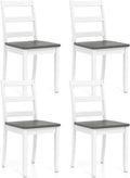 Giantex Dining Chairs, Wooden Armless Kitchen Chairs with Solid Rubber Wood Legs, Farmhouse Ladder Back Dining Chairs for Dining Room (4, White+Gray)
