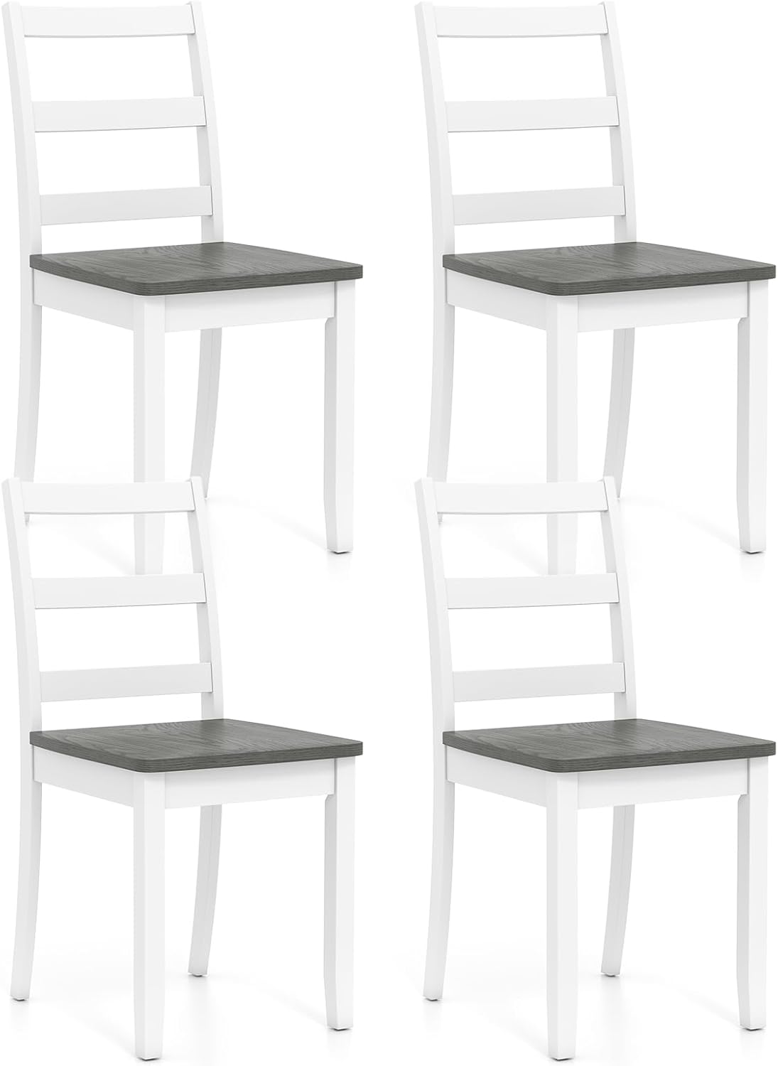 Giantex Dining Chairs, Wooden Armless Kitchen Chairs with Solid Rubber Wood Legs, Farmhouse Ladder Back Dining Chairs for Dining Room (4, White+Gray)