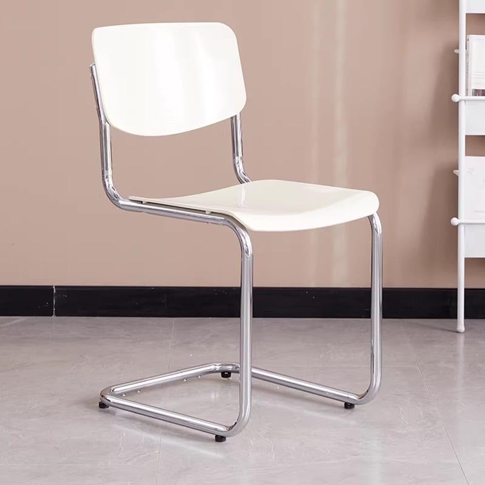 Etlegor Kitchen Plastic Backrest Dining Chair, Modern Cantilever Side Chair w/Chrome Steel Frame for Living Room Office Leisure Area(Creamy White)