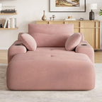 69” Oversized Chaise Lounge Chair Indoor, Soft Floor Chaise Lounge Reading Chairs with 4 Side Pockets and 2 Cup Holders, Comfy Corduroy Sleeper Sofa Bed for Living Room Bedroom, Pink