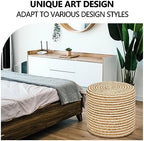18'' Ottoman Pouf Natural Braided Poof Rustic Handweave Lounge Pouffe | Work as footrest extra guest seat vanity stool side table balcony lounge seat Ideal for living room bedroom dorm patio garden