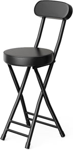 Folding Stool,Cushioned Padded Folding Bar Stool,24inch Black Height Heavy Duty Portable Chair Stool with 300lbs Capacity for Kitchen Living Room Garden Camping Fishing