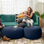 Jaxx Ellis Ottoman Shearling Faux-Lamb Plush Pouf for Modern Interior Design, Oval, Indigo