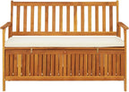Patio Storage Bench Solid Acacia Wood Outdoor Garden Bench with Cushion, 47.2 Inch 2-Person Seating with Storage Chest for Hallway, Entryway, Backyard, Natural Brown Finish