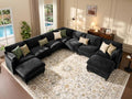 Ihanherry 139" Oversized V-Shaped Modular Sectional Couch, 9-Seater Cloud Sofa with Corner & Movable Ottoman, Large Cushions, Chenille Deep Seat Living Room Furniture Set,Black