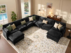 Ihanherry 139" Oversized V-Shaped Modular Sectional Couch, 9-Seater Cloud Sofa with Corner & Movable Ottoman, Large Cushions, Chenille Deep Seat Living Room Furniture Set,Black