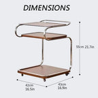 3 Tier Side Table with Glass Desktop TV Tray End Table with Storage Shelf and Wheels Storage Cart for Living Room Space Saver