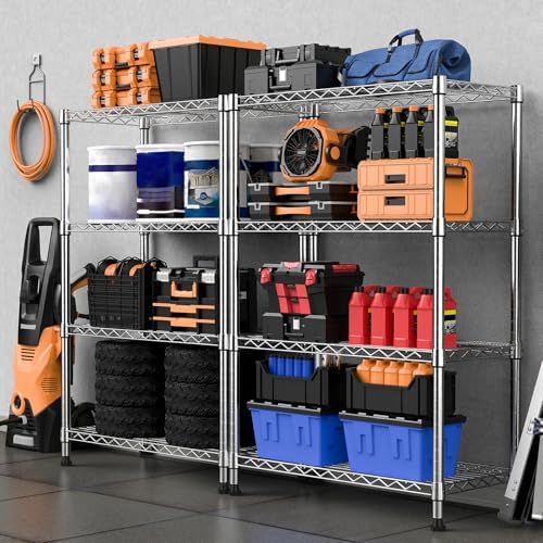 M MZG 1000 lbs Storage Shelving Steel Heavy Duty 4-Tier Utility Shelving Unit Steel Organizer Wire Rack for Home,Kitchen,Office,Chrome (13.7" D x 29.5" W x 47.2" H)