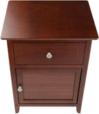 Furnifact Farmhouse End Table in Solid Wood Walnut Finish, Wooden Nightstand with Drawer and Cabinet, Side Table with Storage for Bedroom Or Living Room