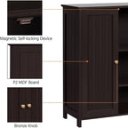 Yaheetech Bathroom Floor Cabinet, Modern Storage Freestanding Organizer Cabinet with Adjustable Shelves & Double Doors, 3-Tier Home Living Room Furniture, Espresso