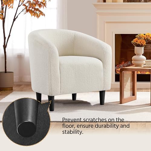 Yaheetech Compact Sherpa Accent Chairs Set of 2 for Small Spaces, Ivory | Compact Cozy Barrel Chairs with a Curved Silhouette, Upholstered Furry Armchair for Small Spaces, Living Room Bedroom Corner