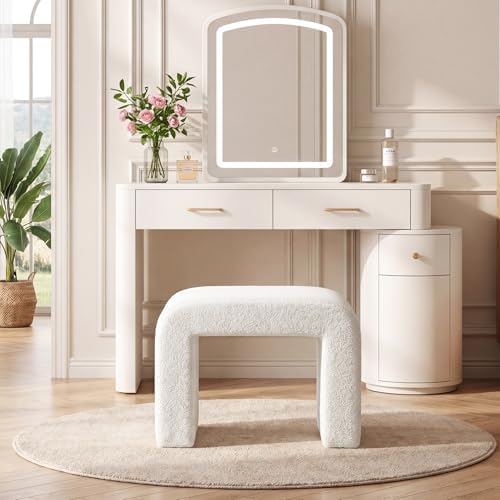 Tribesigns Vanity Stool Chair, Large Foot Stool Ottoman, Modern Foot Rest for Couch, Shoe Bench for Entryway, End of Bed Bench for Bedroom, Extra Seating for Living Room, Fully Assembly, White