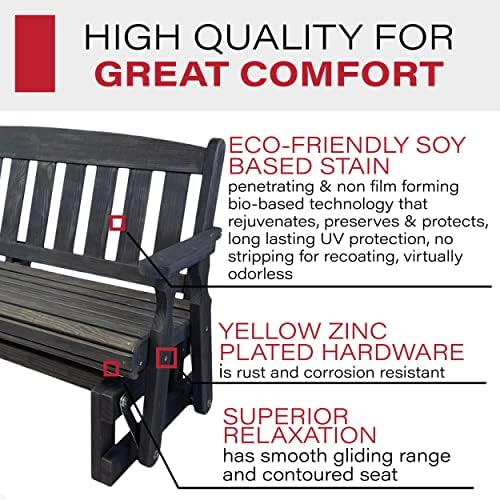 Amish Casual Heavy Duty 800 Lb Mission Pressure Treated Porch Glider (4 Foot, Semi-Solid Black Stain)