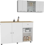 2 Piece Kitchen Set with Island Cart and Wall Cabinet | Includes pre-drilled holes for assembly