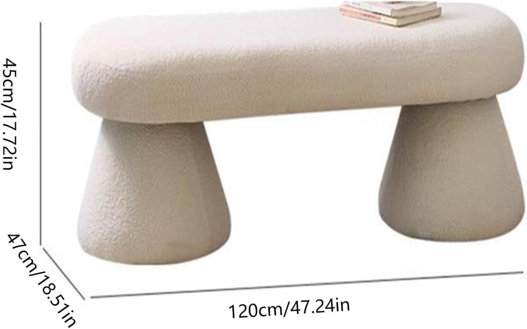 Modern Bench for Bedroom End of Bed, Ottoman with Boucle Fabric, Faux Fur of, Upholstered Entryway for Living Room Entryway(Dark Green)