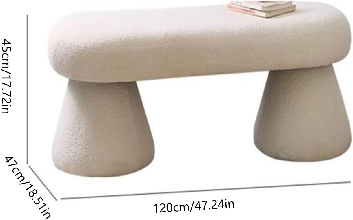 Modern Bench for Bedroom End of Bed, Ottoman with Boucle Fabric, Faux Fur of, Upholstered Entryway for Living Room Entryway(Dark Green)