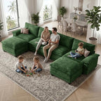 140" Modular Sectional Couch, U Shaped Cloud Sofa for Living Room | Comfortable Foam Cushions, Sturdy Frame, Appealing Appearance, Easy Assembly, Soft Chenille, Modular Design, Green