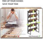 4NM 5 Tiers No Assembly Book Shelves, 51.2" H Folding Bookshelf Bookcase Open Industrial Foldable Shelves for Bedroom, Living Room, Home Office - Rustic Brown Black