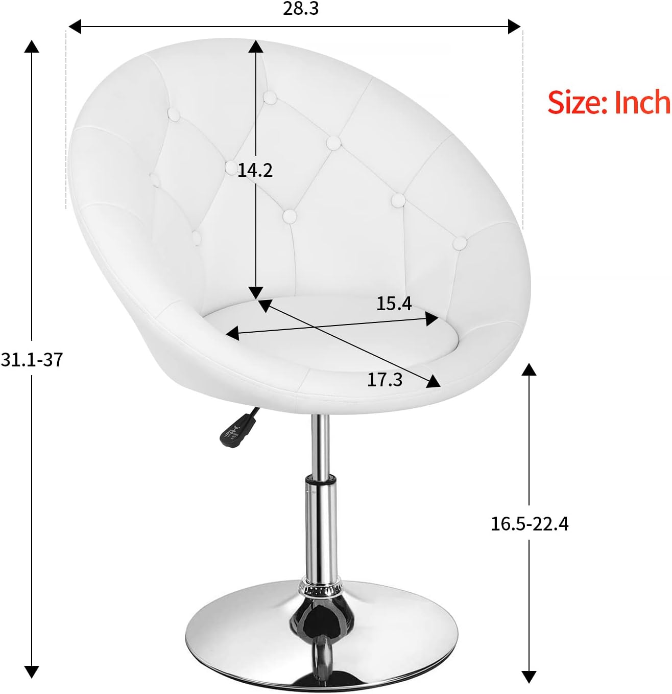 PayLessHere Living Room Vanity Chair Makeup Chair Swivel Accent Chair Round Back Height Adjustable PU Leather Modern Chair for Makeup Room Small Desk,White