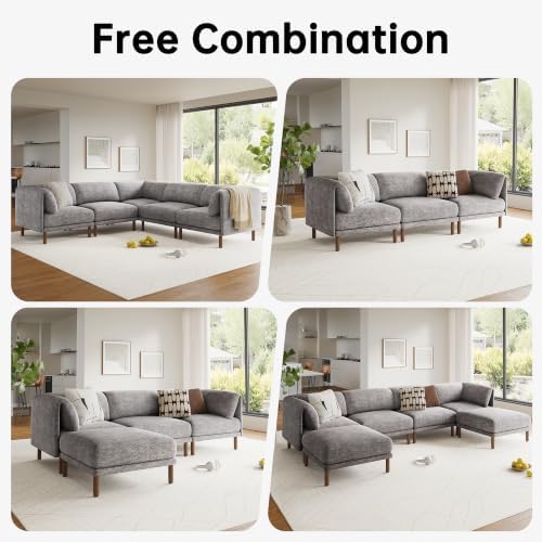 Cloud Sectional Couches for Living Room,Modular Sectional Sofa,Grey | Extra Deep 8 Seater,Mid Century Modern Oversized Couches With Ottoman,Solid Wood Leg,Large Sofa for Big Space,Office