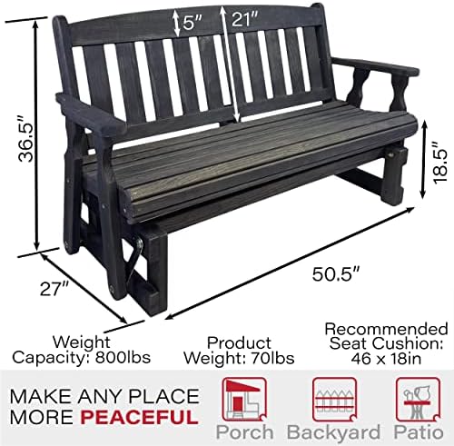 Amish Casual Heavy Duty 800 Lb Mission Pressure Treated Porch Glider (4 Foot, Semi-Solid Black Stain)