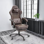 Dowinx Gaming Chair Breathable PU Leather Gamer Chair with Footrest Massage Lumbar Support, Big and Tall Ergonomic Reclining Computer Chair with Pocket Spring Cushion for Adults Teens (Brown)