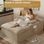 65" Oversized Chaise Lounge Chair Indoor, Chaise Lounge Chair Double Layer Side Pockets 3 Pillows, Cloud Corduroy Chaise Sofa Bed Sleeper Couches for Living Room No Assembly Require,Camel