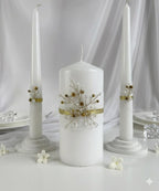 Unity Candle Set - Wedding Ceremony & Reception – 6” Pillar & Two 10” Taper Candles – Long Burning Unity Candles for Marriage Ritual – Handmade in USA – Diamond |Gold