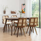 Walnut Dining Chairs - Swivel Rattan Dining Chairs with Bentwood Frame with Ergonomic Cane Back, Curved Arms, MCM Dining Chairs for Kitchen/Restaurant/Living Room/Conference (Walnut Green, Set of 2)
