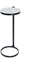 TEHOME Black Marble Drink Table Metal Martini Round Small Drink Side Table for Couch Marble C Shaped End Table for Sofa 10" diam,24.55" h
