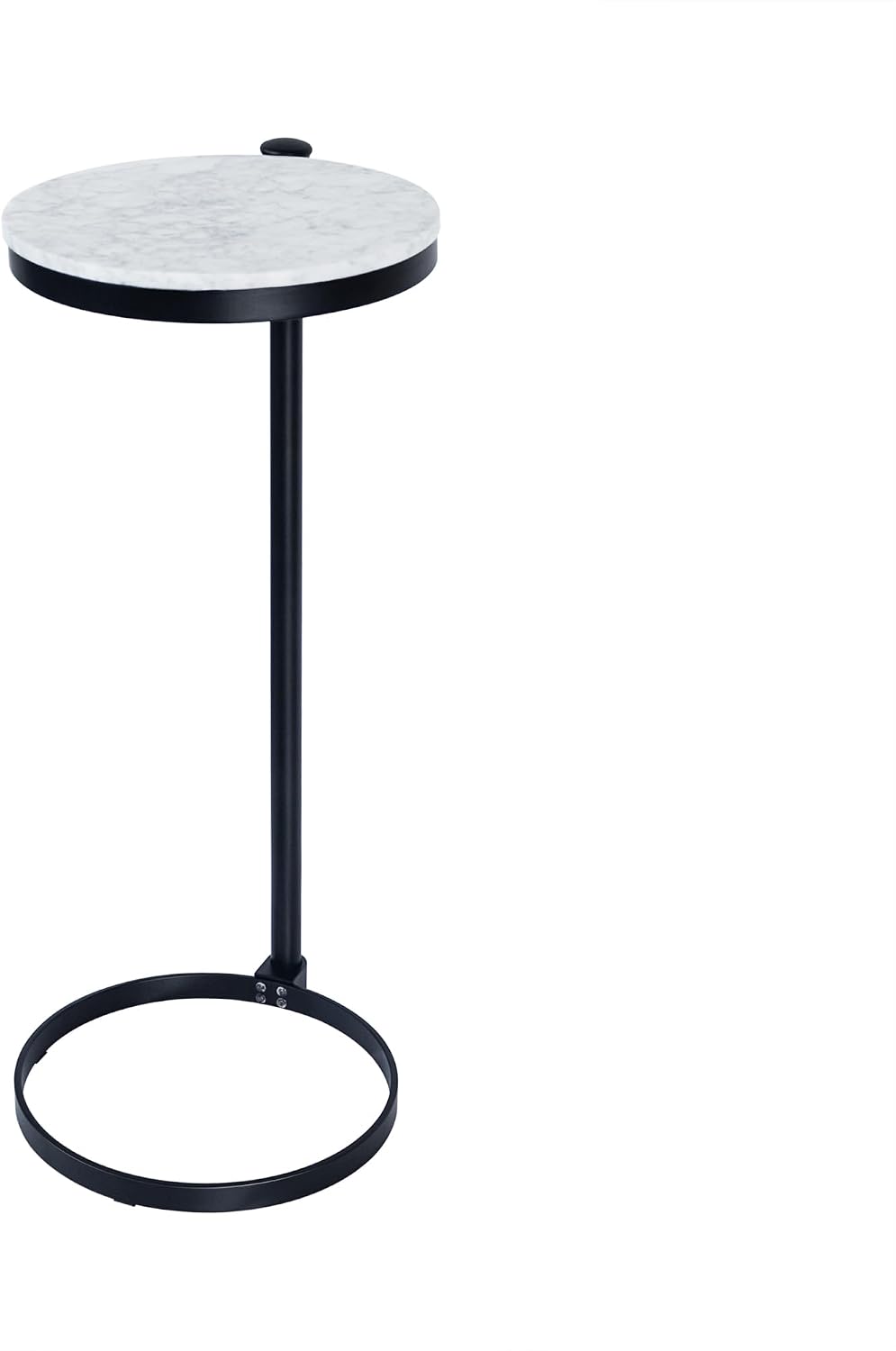 TEHOME Black Marble Drink Table Metal Martini Round Small Drink Side Table for Couch Marble C Shaped End Table for Sofa 10" diam,24.55" h