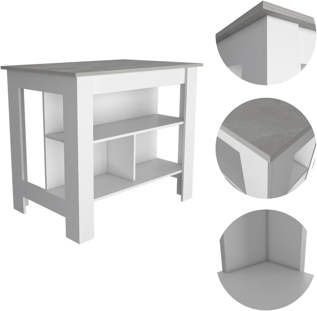 Kitchen Island with Four Legs and Three Shelves