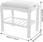 Shoe Bench with Cushion, 2-Tier Bamboo Shoe Rack Bench, Entryway Shoe Storage Organizer with Compartment, Wooden Shoe Storage Bench for Hallway, Living Room, Closet, Bedroom (White)