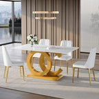 Modern Dining Chairs Set of 4,Upholstered Dining Room Chairs,Kitchen Chairs with Soft Backrest & Gold Metal Legs,Armless Dining Chairs for Kitchen Dining Living Room, White